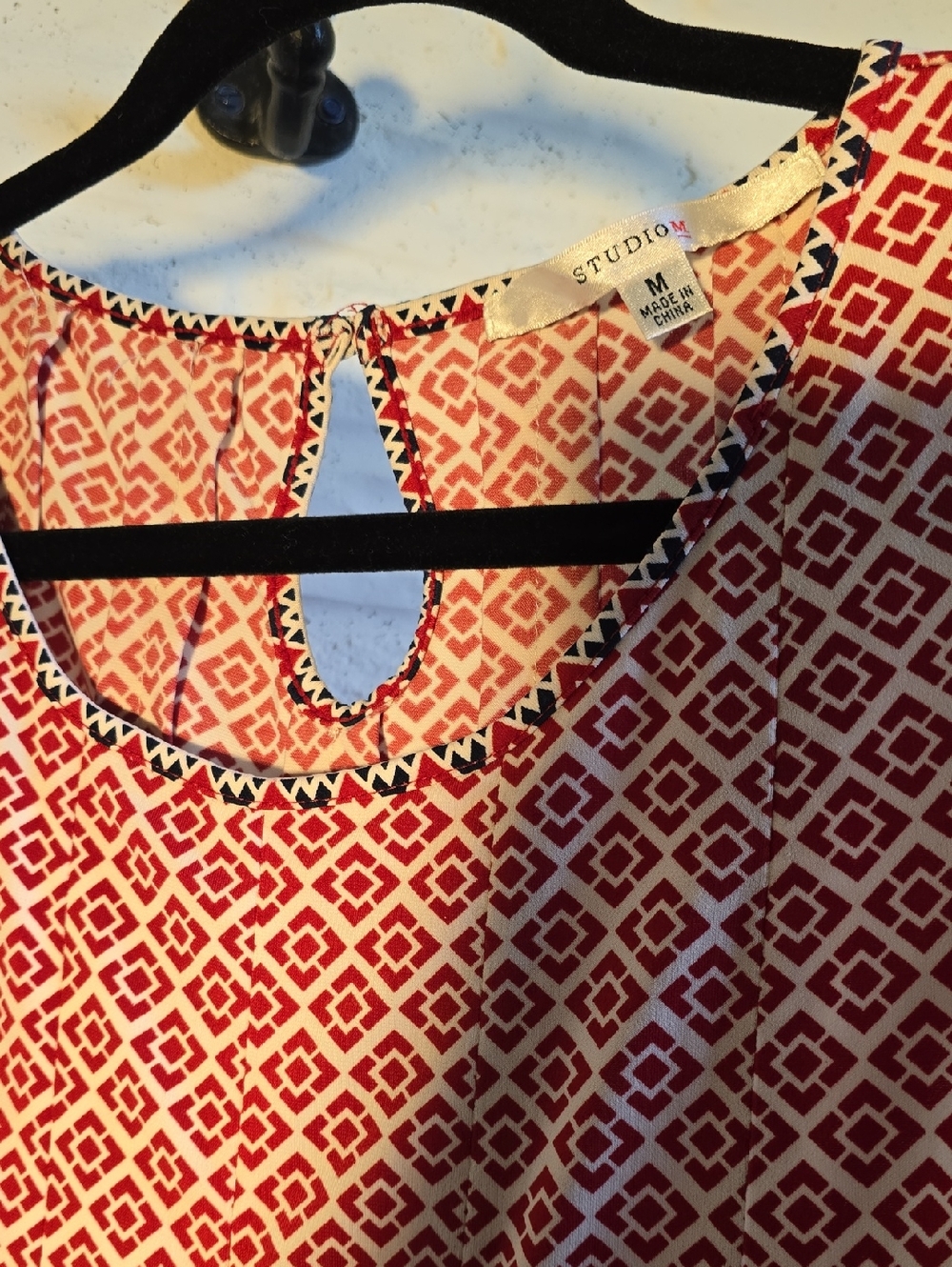 Studio M Red and White Geometric Midi Dress